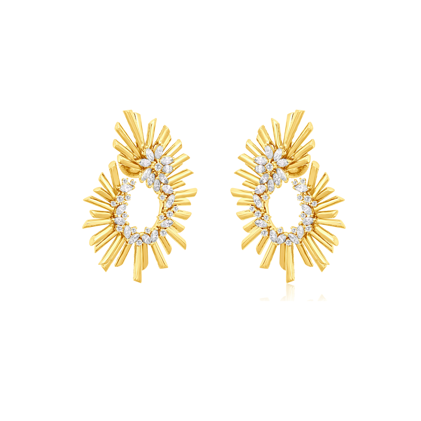 VISTA Yellow Gold Diamond multiple rays Hoop Earrings