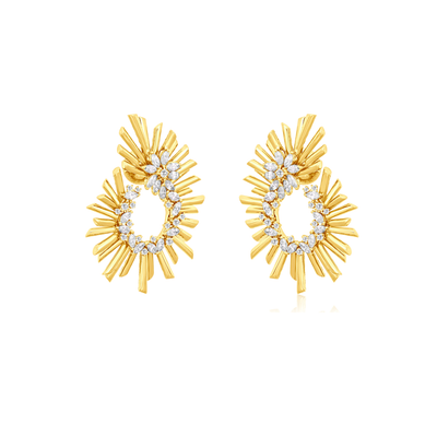  VISTA Yellow Gold Diamond multiple rays Hoop Earrings