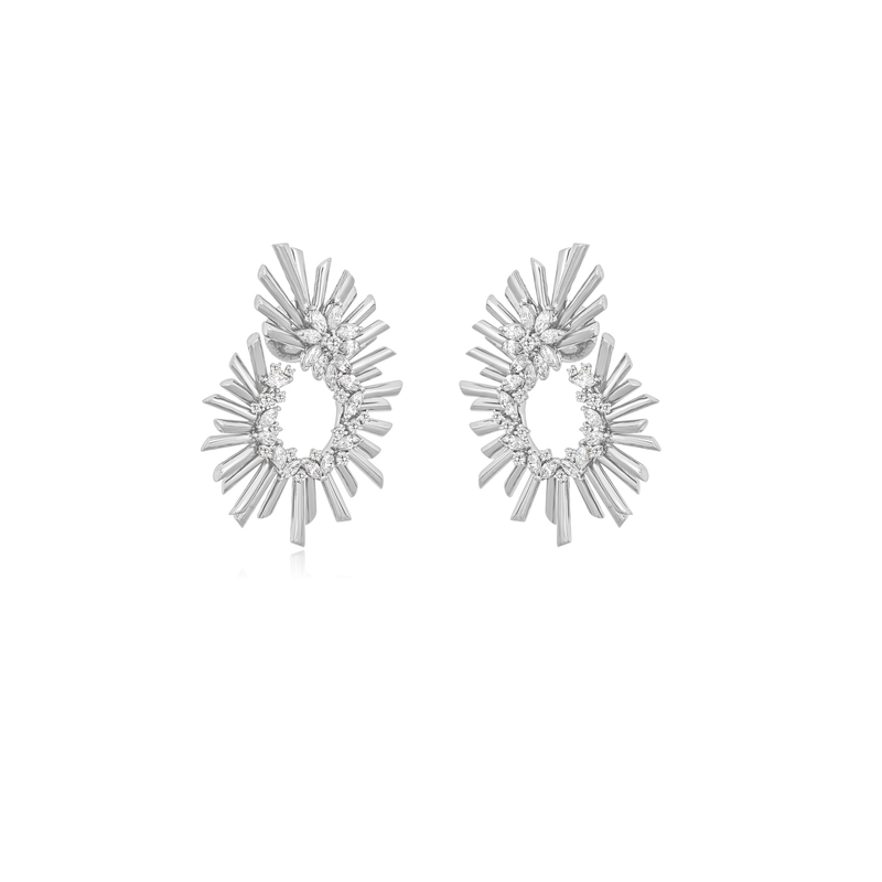 VISTA White Gold Diamond multiple rays Hoop Earrings