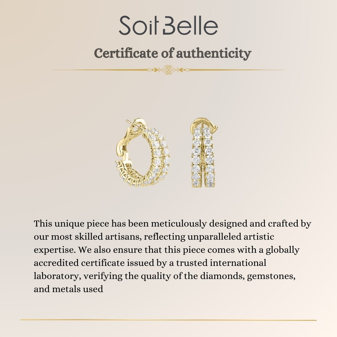 Small double-hoop diamond earrings in 18K yellow gold