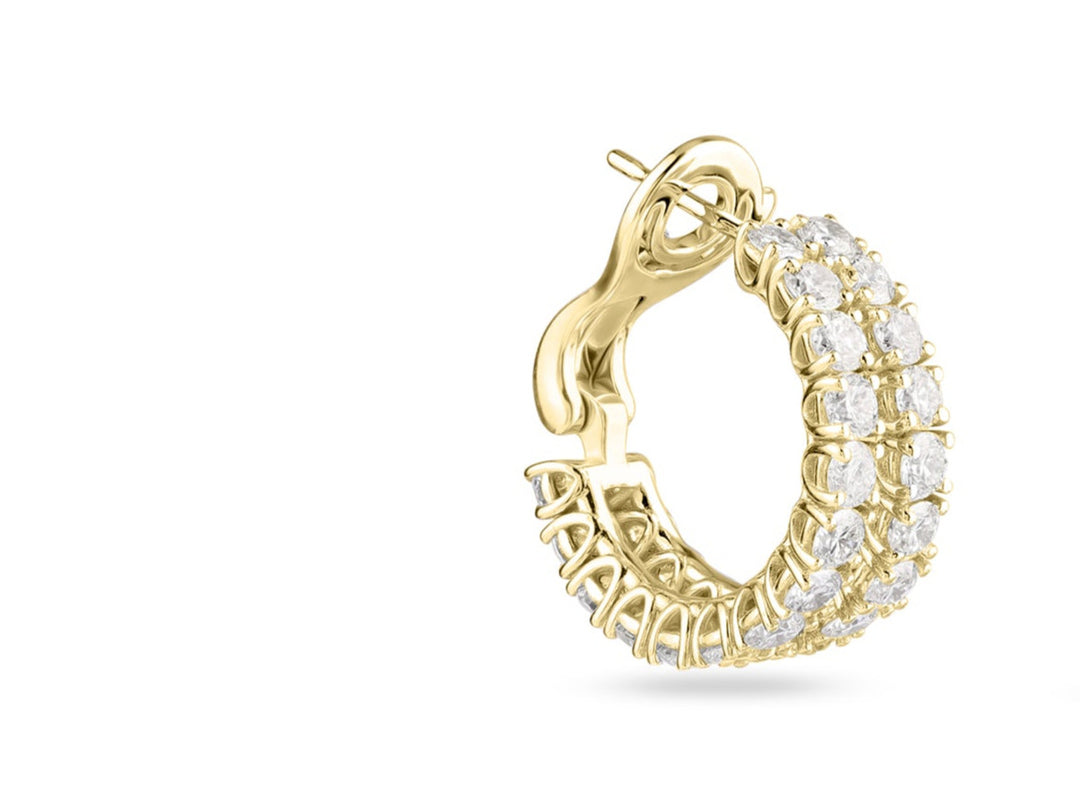 Small double-hoop diamond earrings in 18K yellow gold
