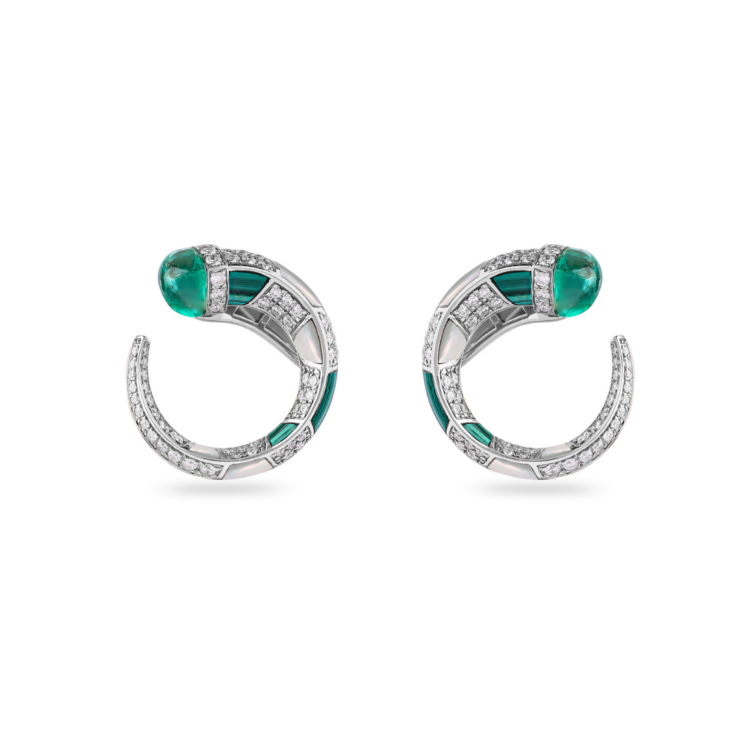Soit Belle Signature White Gold Diamond Earring with Natural Emerald