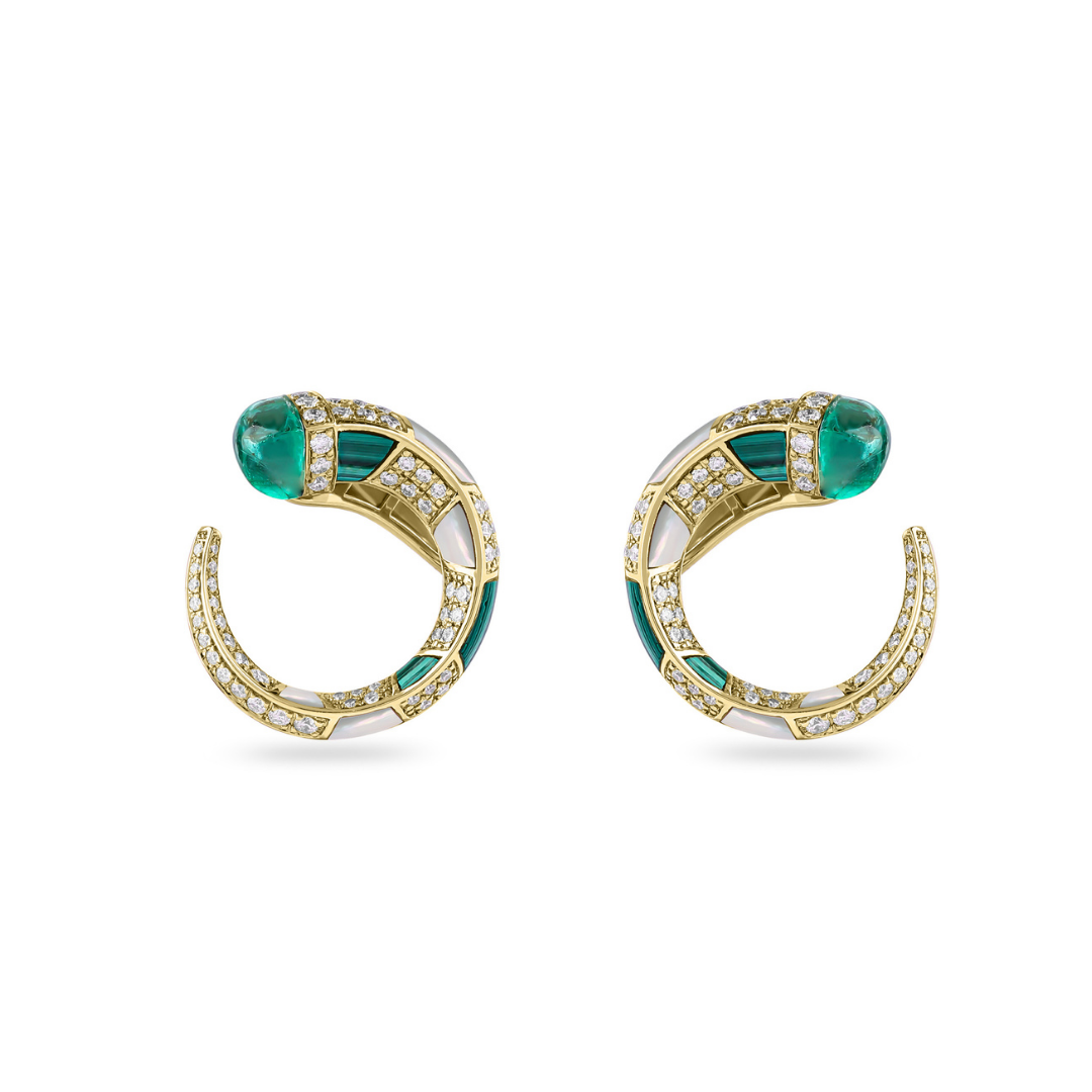 ARTISTRY Yellow Gold Diamond Earring with Natural Emerald