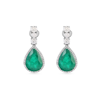 White Gold Diamond Pear Emerald Earring