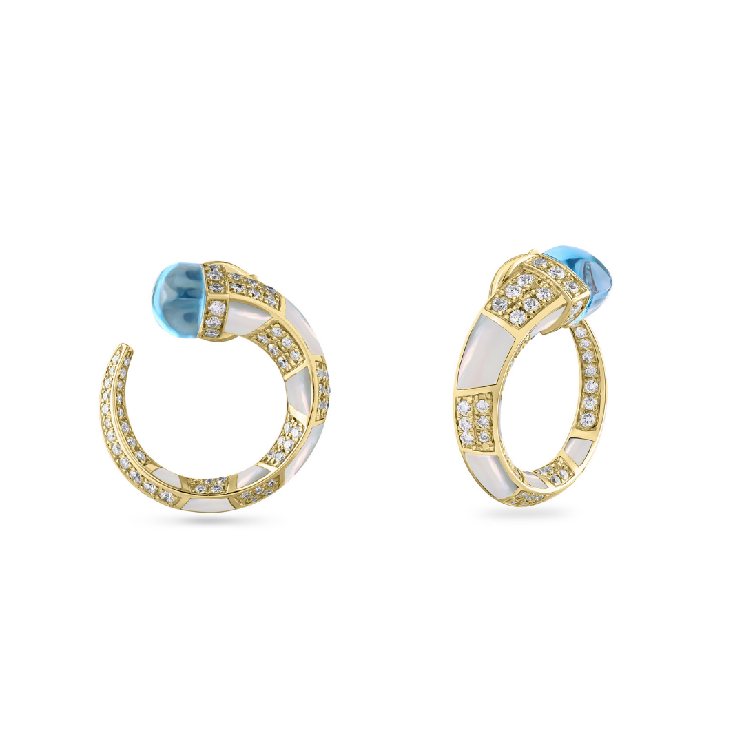 Soit Belle Signature Yellow Gold Diamond Earrings with Natural Topaz