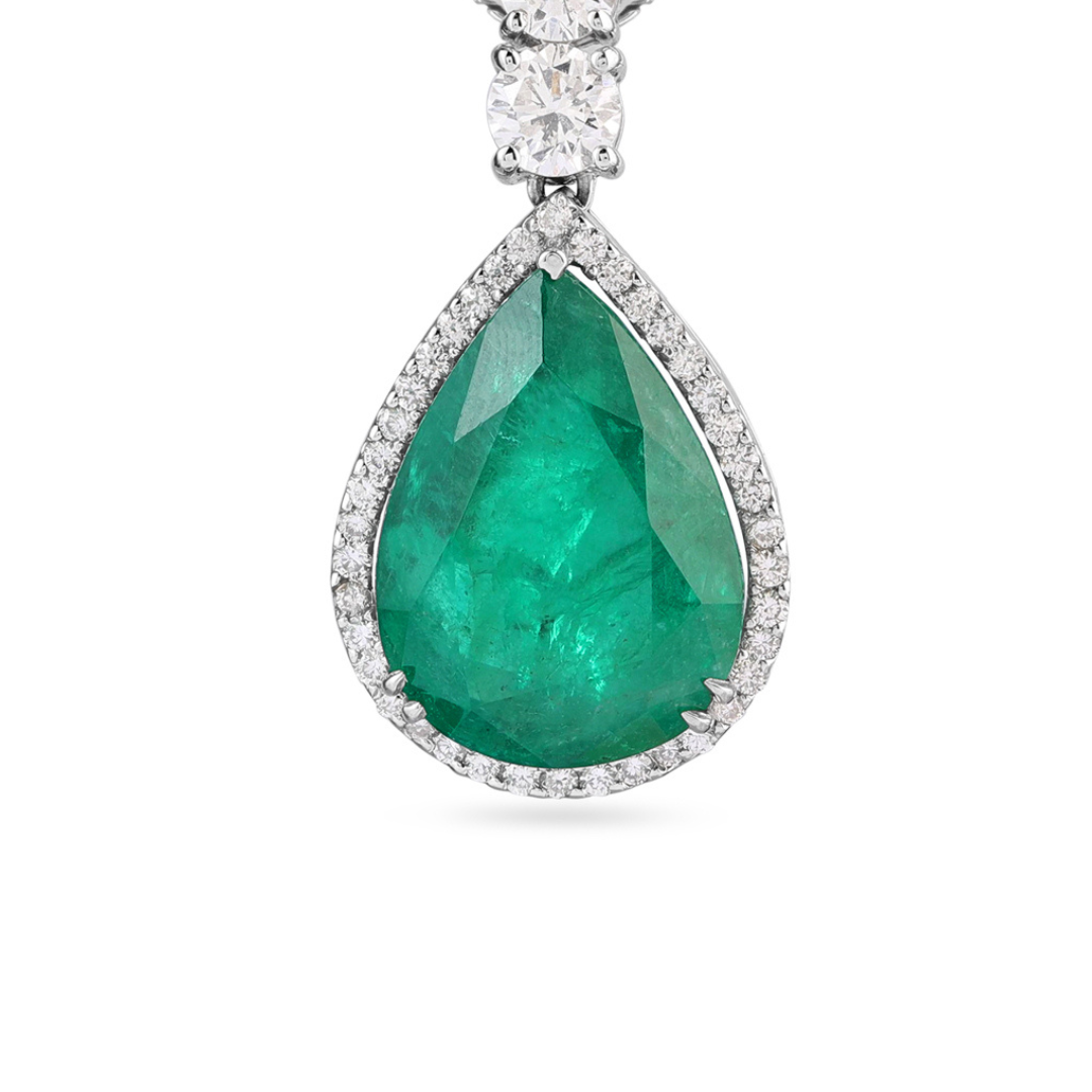 White Gold Diamond Pear Emerald Earring