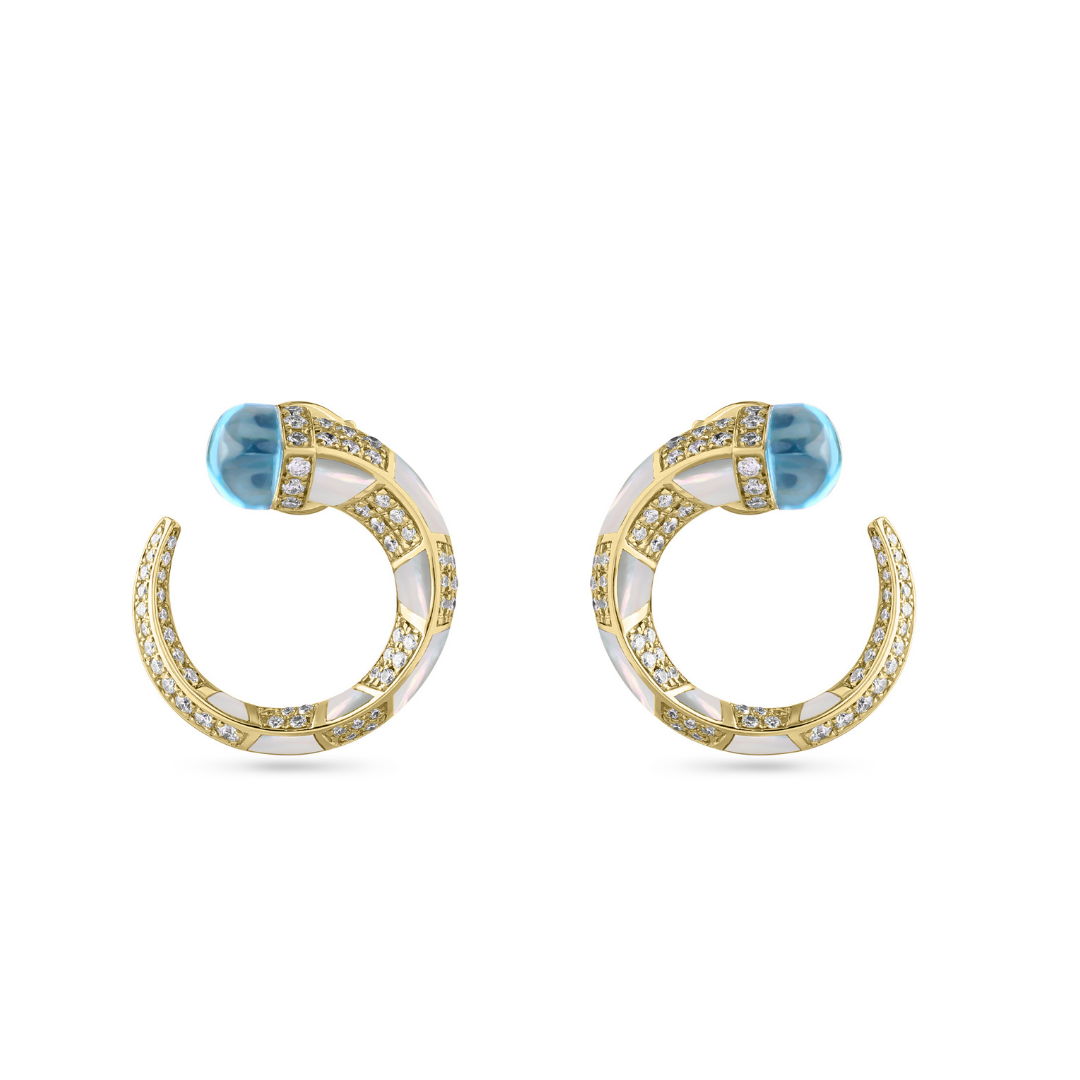 Soit Belle Signature Yellow Gold Diamond Earrings with Natural Topaz