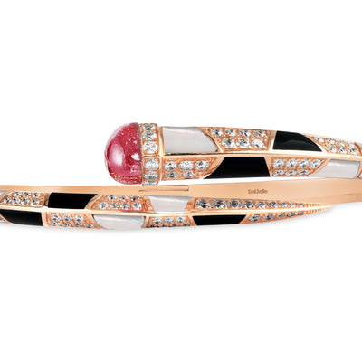 Soit Belle Signature Rose Gold Diamond Bangle With Natural Ruby