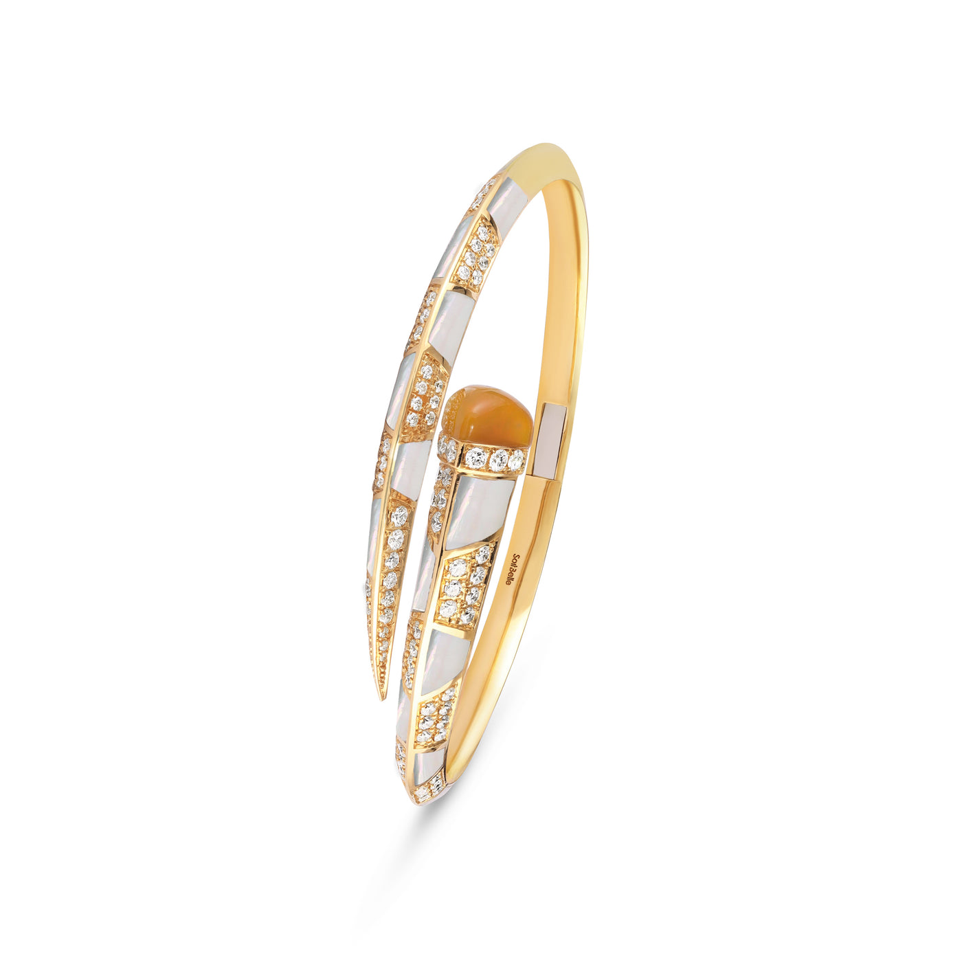 Soit Belle Signature Yellow Gold Bangle With Natural Opal