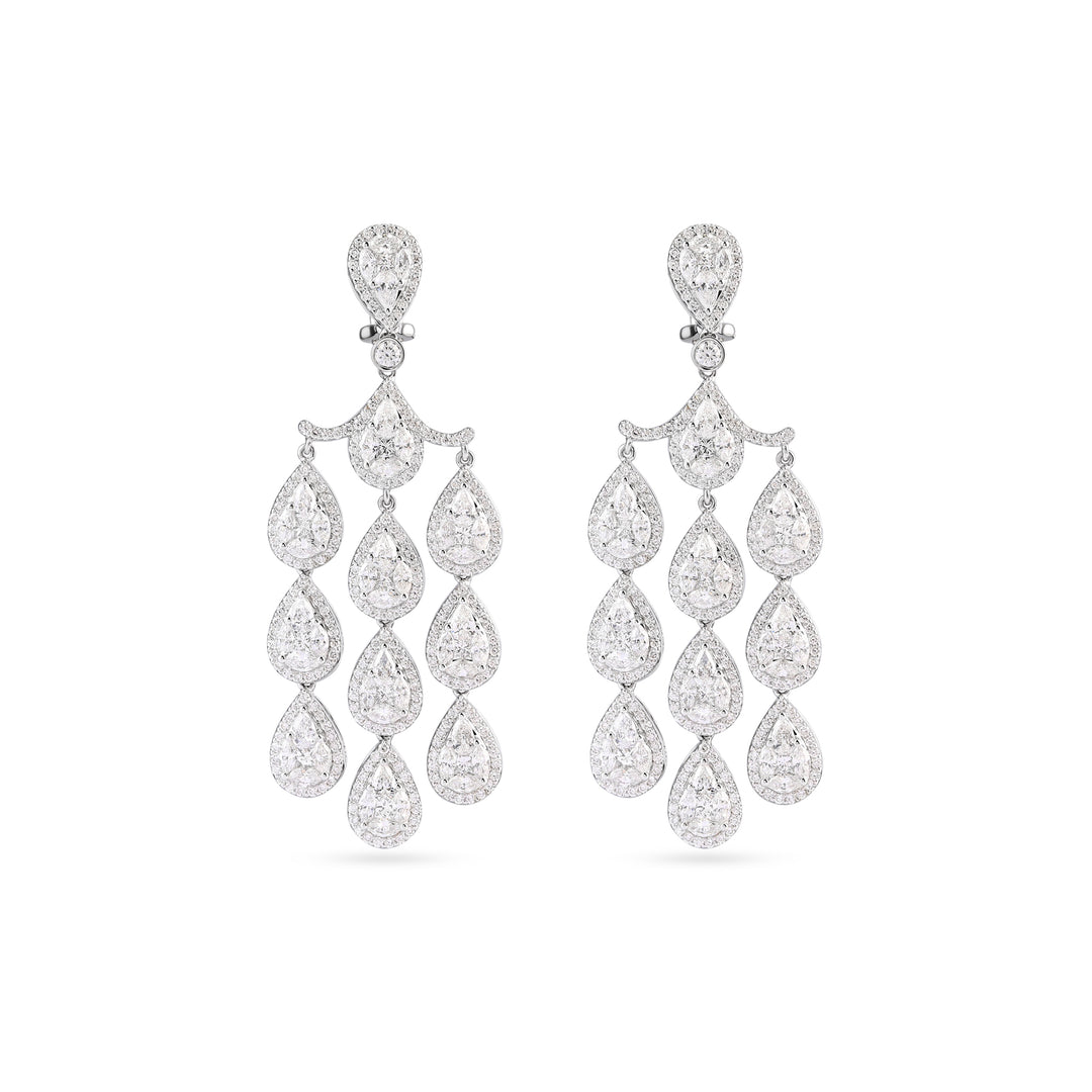 White Gold 3 Lines Diamond Earring