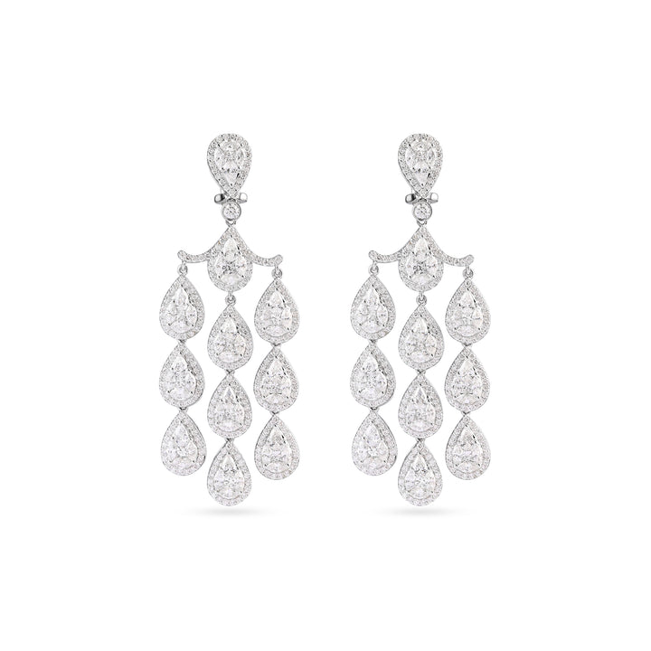 White Gold 3 Lines Diamond Earring