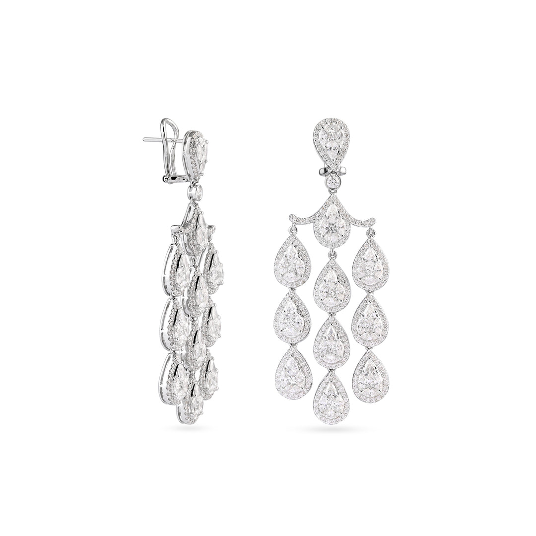 White Gold 3 Lines Diamond Earring