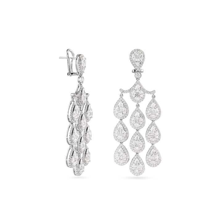 White Gold 3 Lines Diamond Earring