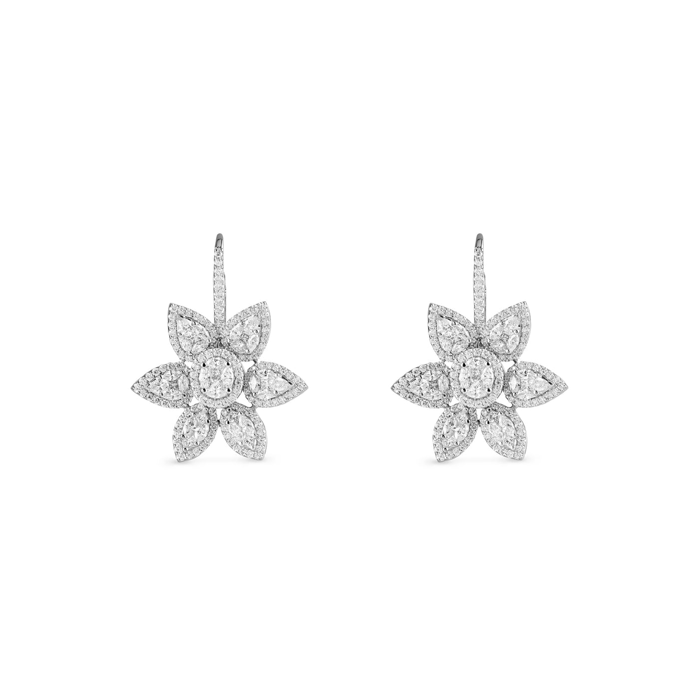 White Gold Flower Diamond Earring
