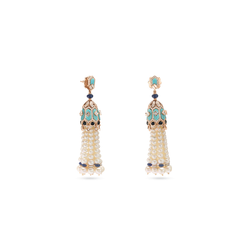 BAHR Rose Gold Pearl Earring with Blue Sapphire