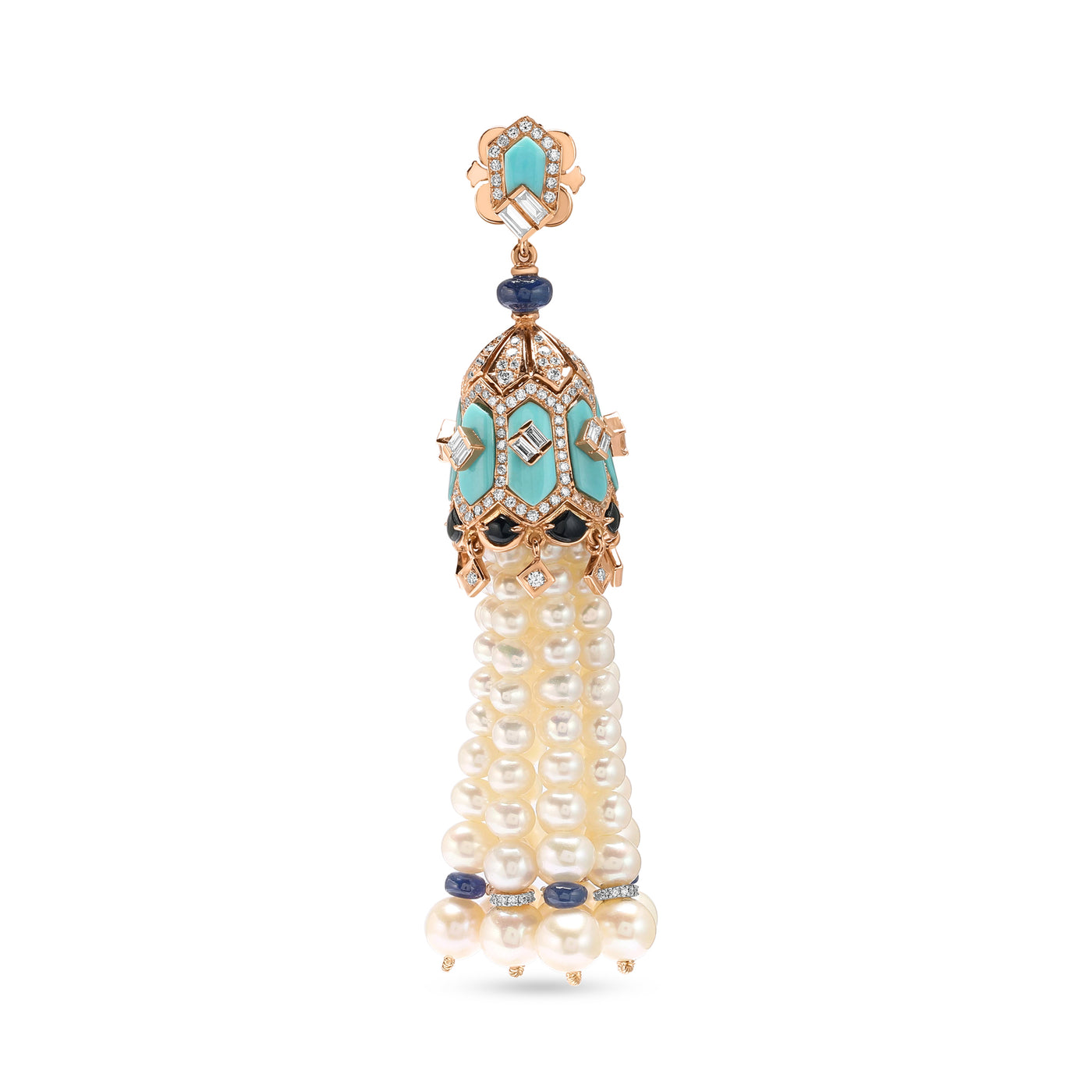 Soit Belle Rose Gold Pearl Earring with Blue Sapphire