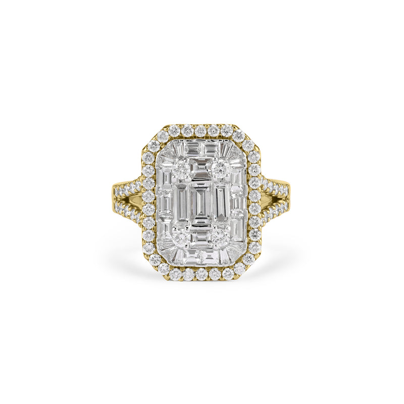 DILARA Cluster Halo Yellow gold diamond ring