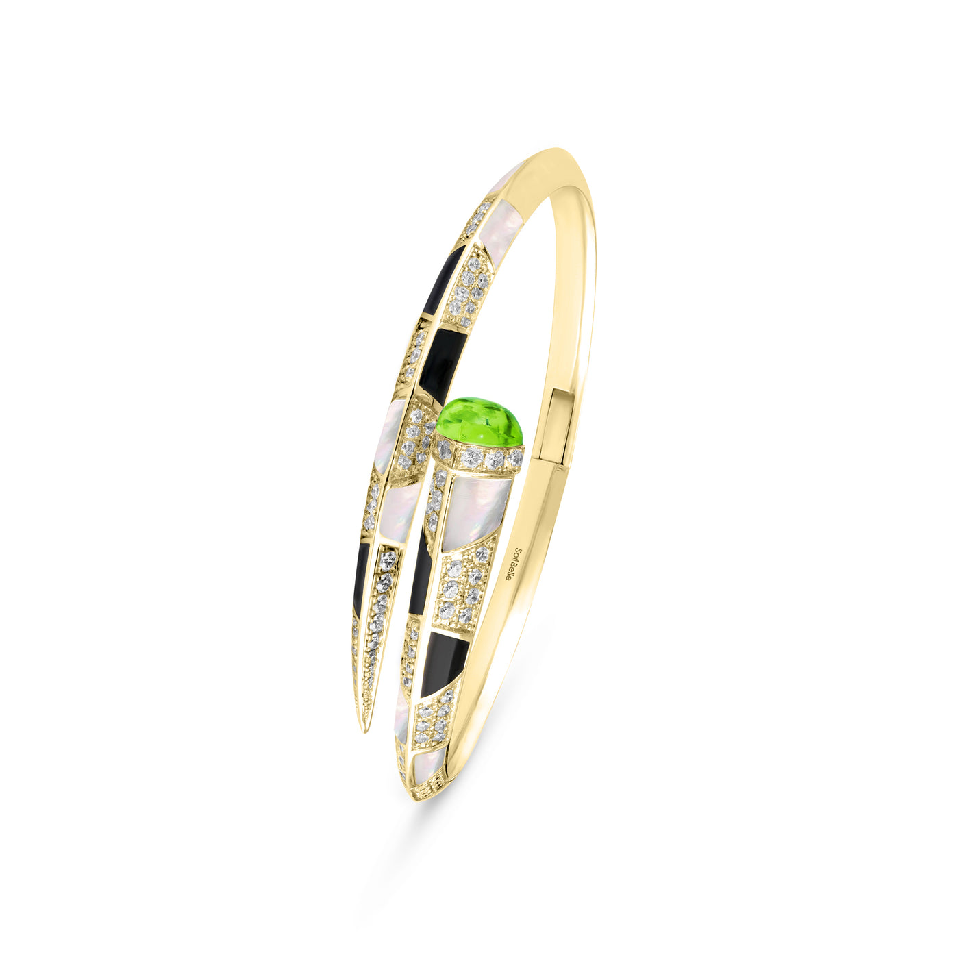 Soit Belle Signature Yellow Gold Bangle With Natural Peridot
