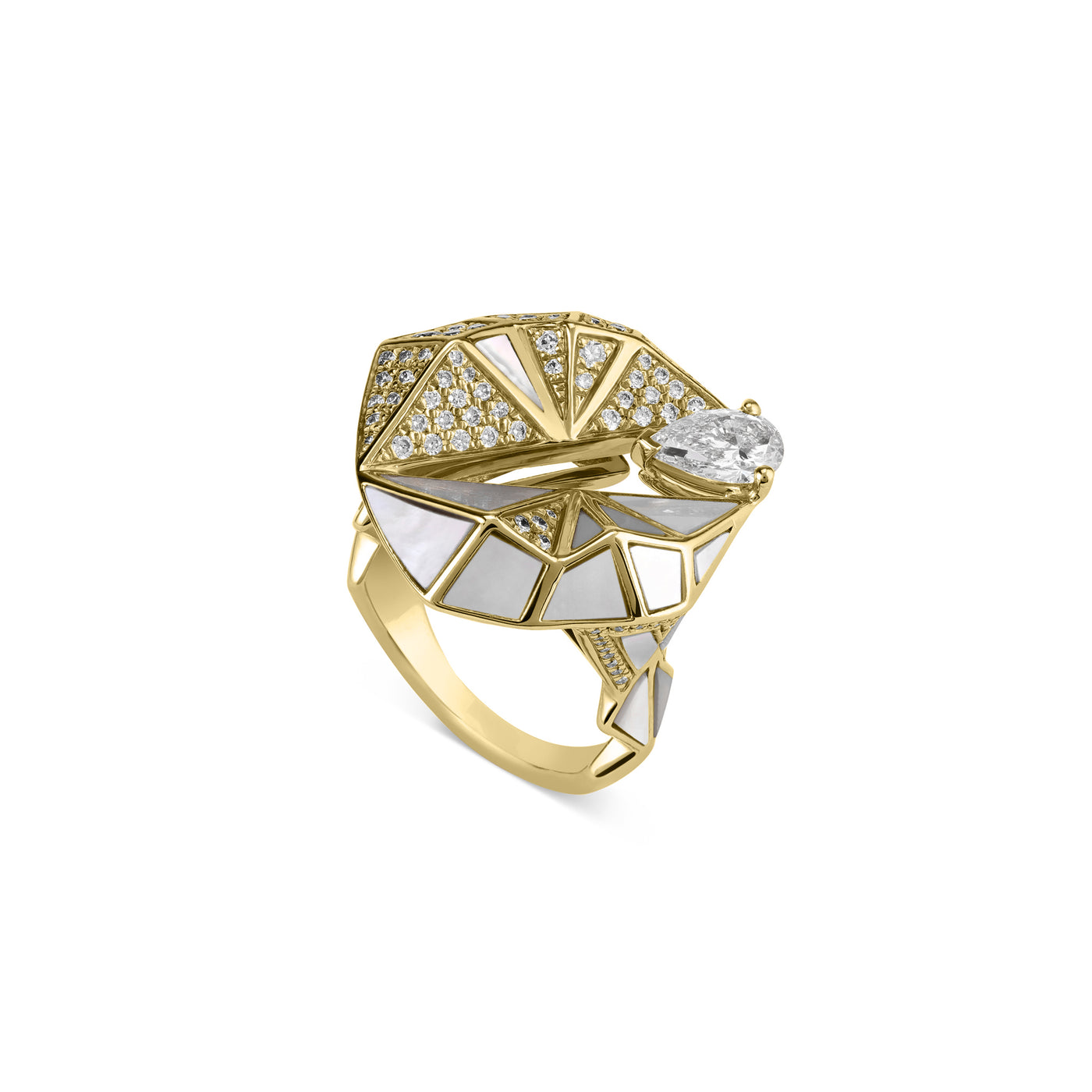 Geometric Yellow Gold Diamond Ring