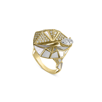 Geometric Yellow Gold Diamond Ring