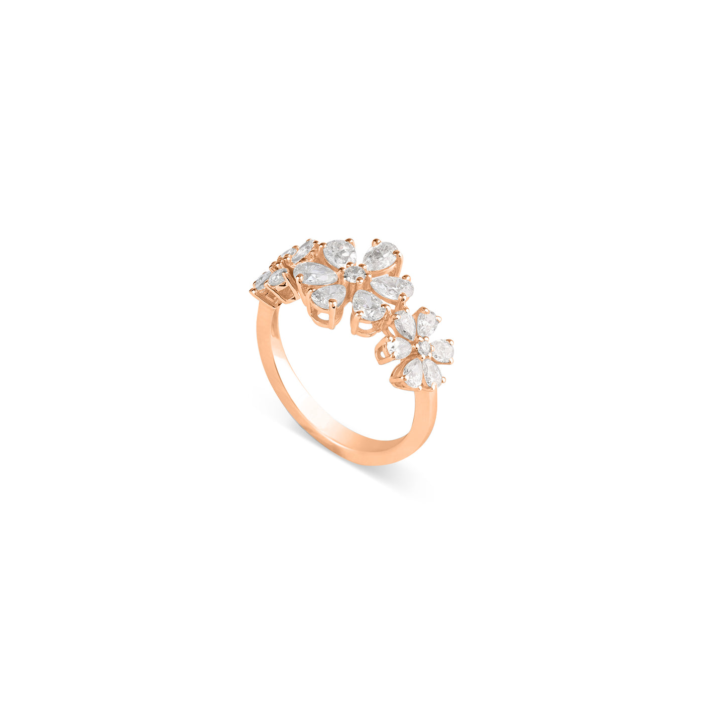 Rose Gold Diamond 3 flowers ring