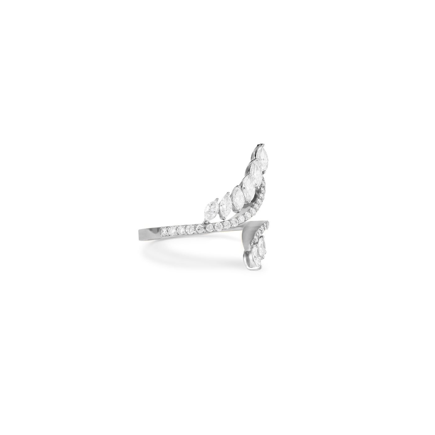 RONZA White Gold twisted vine leaves diamond ring