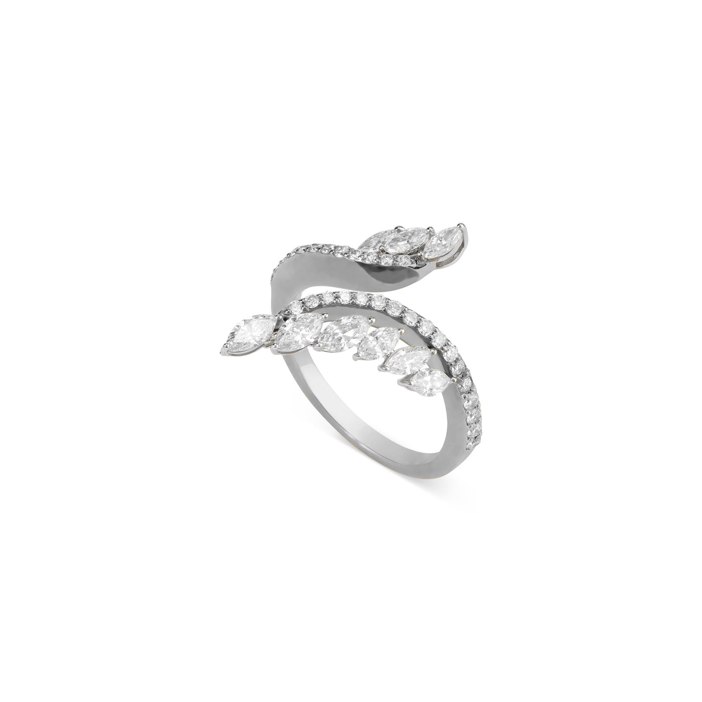 RONZA White Gold twisted vine leaves diamond ring