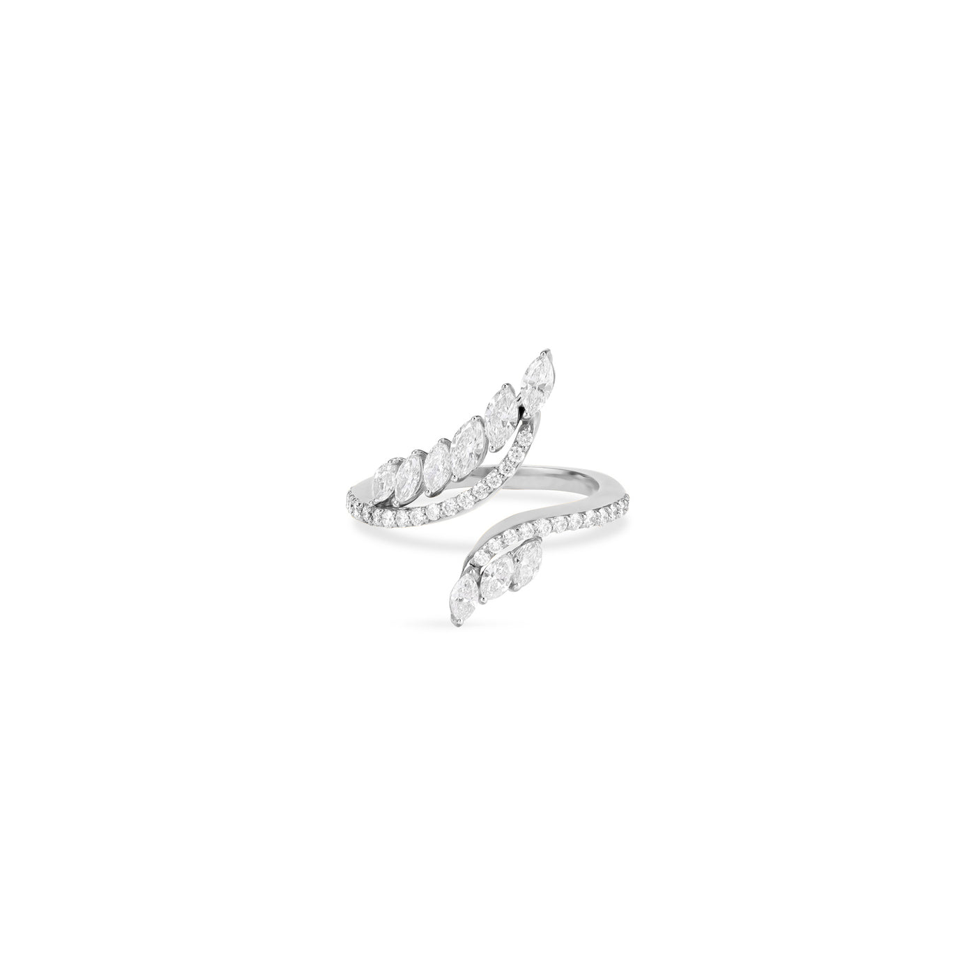 RONZA White Gold twisted vine leaves diamond ring