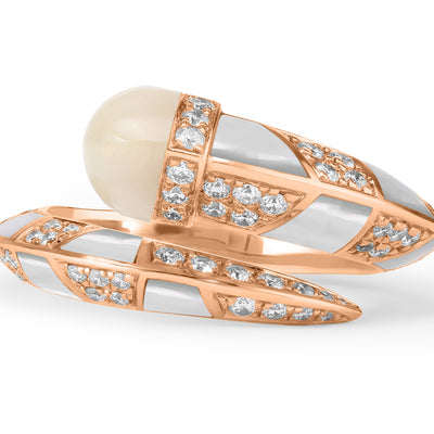 Soit Belle Signature Rose Gold Diamond Ring With Natural opal