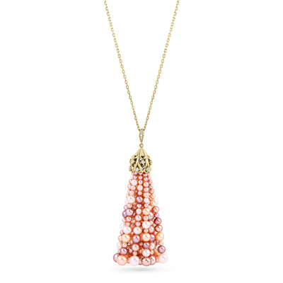 BAHR Yellow Gold Diamond Pendant with Multi-Color Pearls