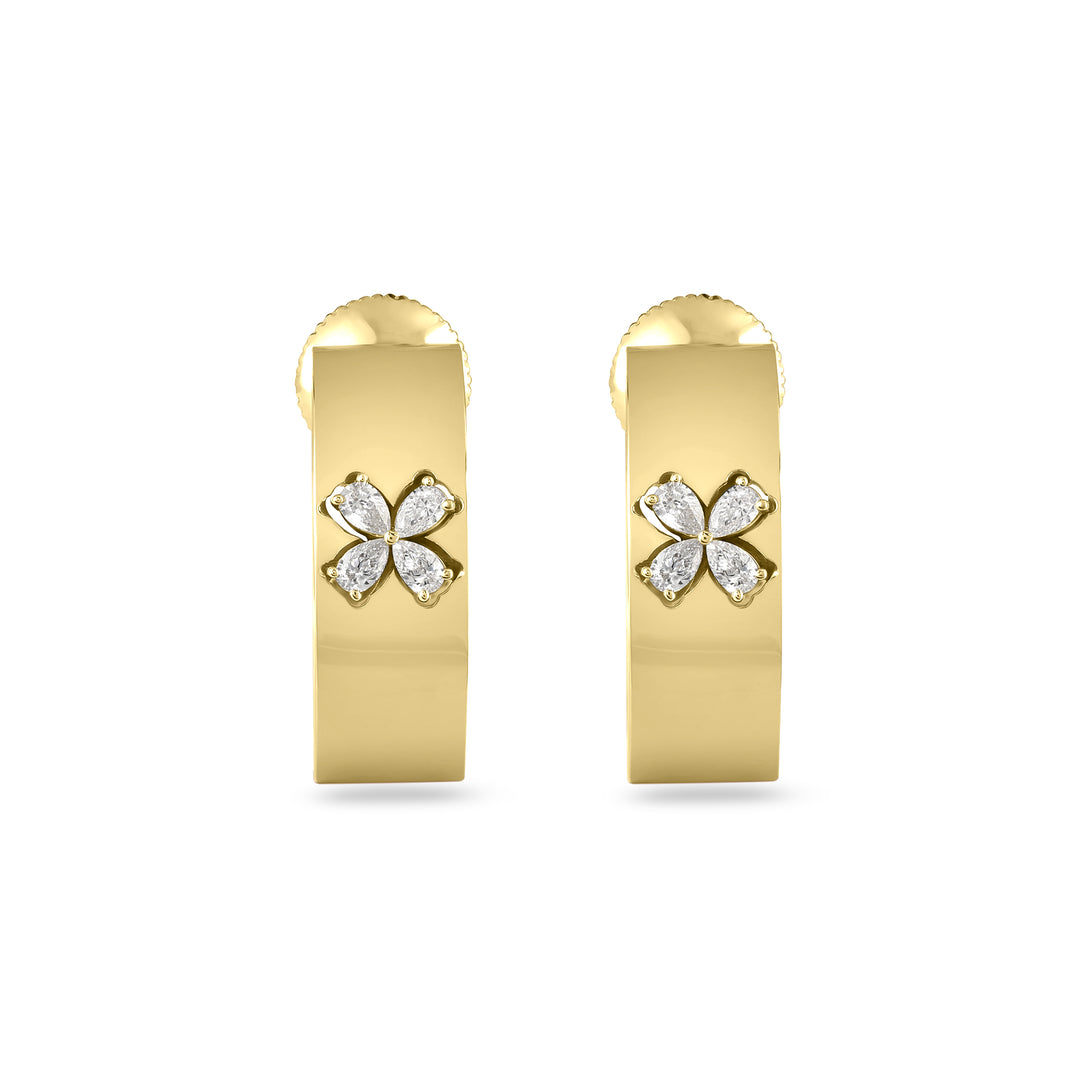 RONZA Yellow Gold Hoop Floral Diamond Earring