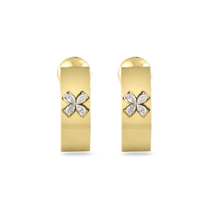 RONZA Yellow Gold Hoop Floral Diamond Earring