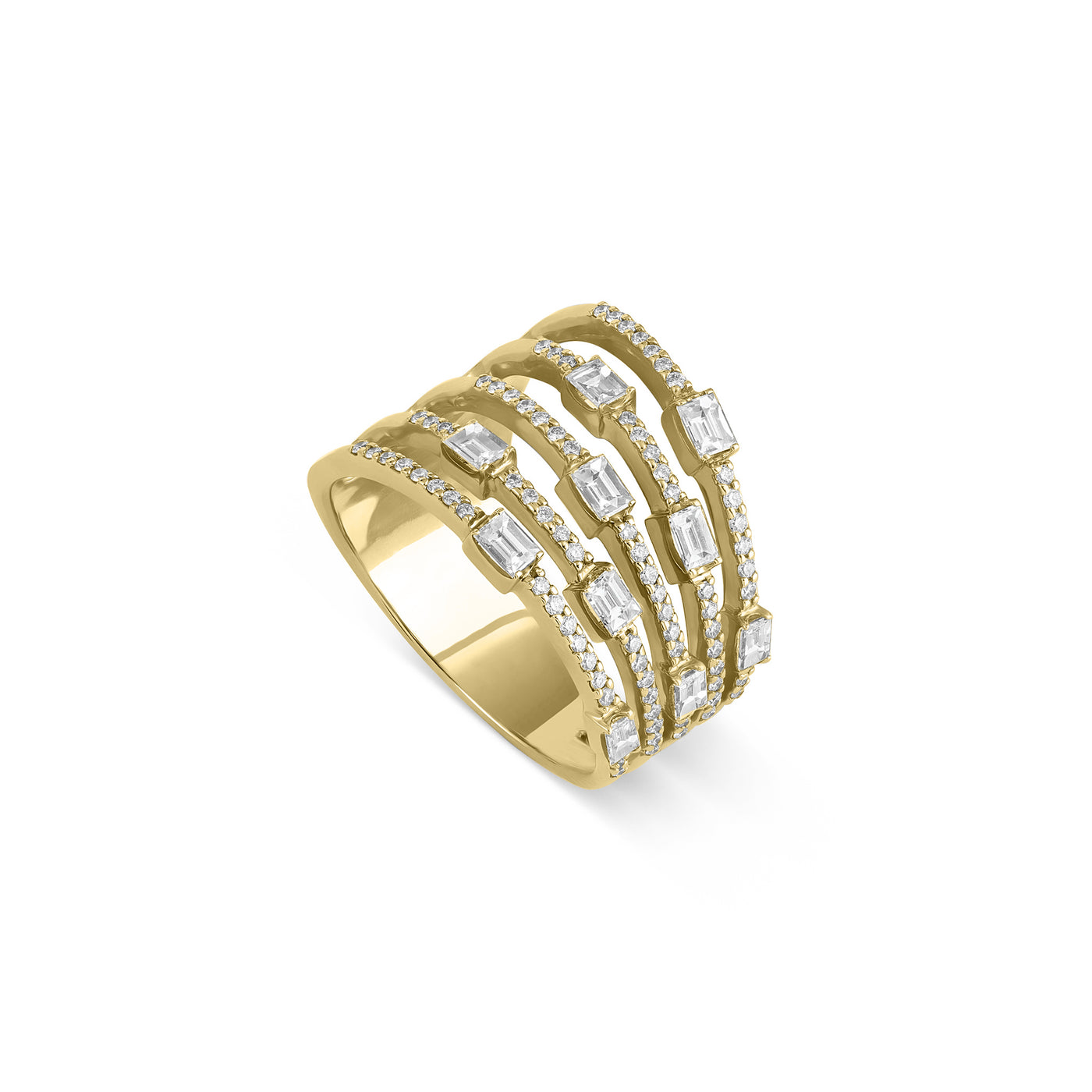 DILARA Yellow Gold Claw Baguette Diamond Ring