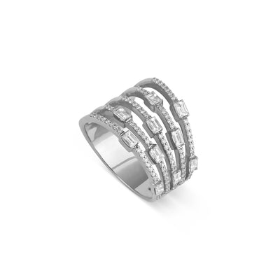 DILARA White Gold Claw Baguette Diamond Ring