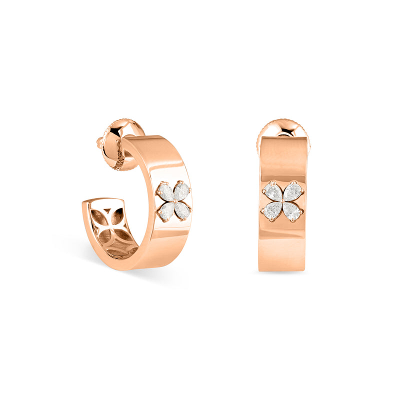 RONZA Rose Gold Hoop Floral Diamond Earring