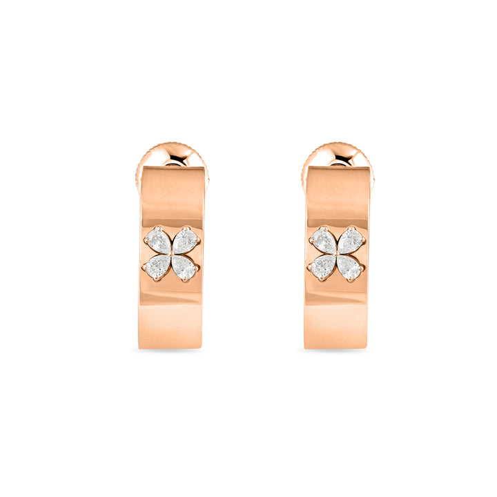 RONZA Rose Gold Hoop Floral Diamond Earring