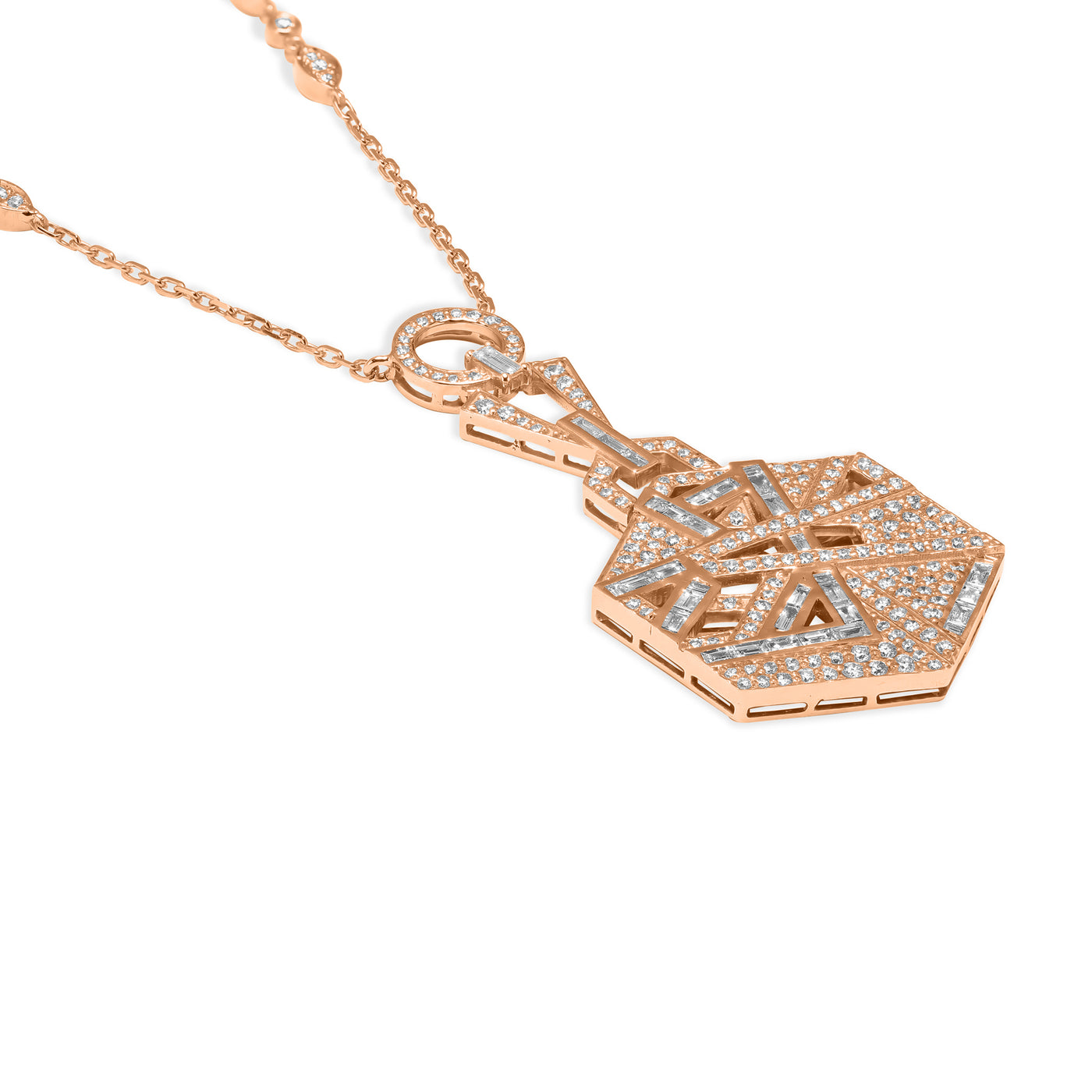 small Rose gold hexagon diamond pendant