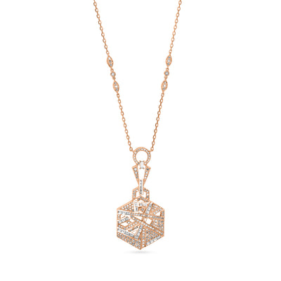 VISTA small Rose gold hexagon diamond pendant