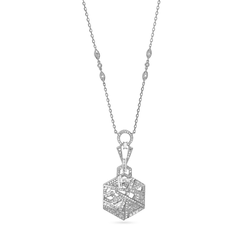 VISTA Small White Gold hexagon  Diamond Pendant