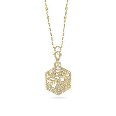 Soit Belle Large Yellow Gold Diamond Pendant: Captivating luxury in a hexagon design.