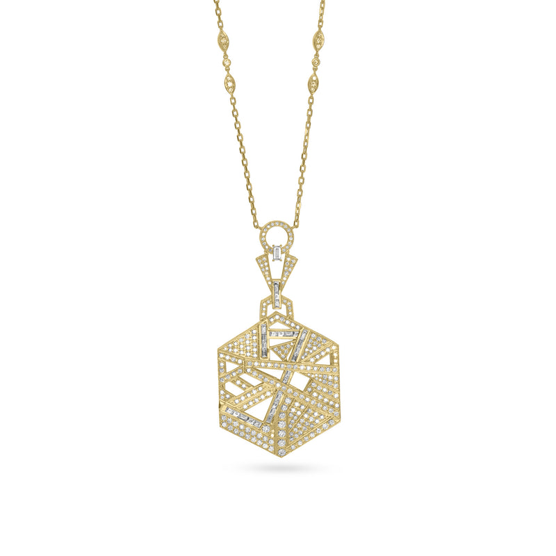 VISTA Large size Yellow Gold hexagon Diamond pendant