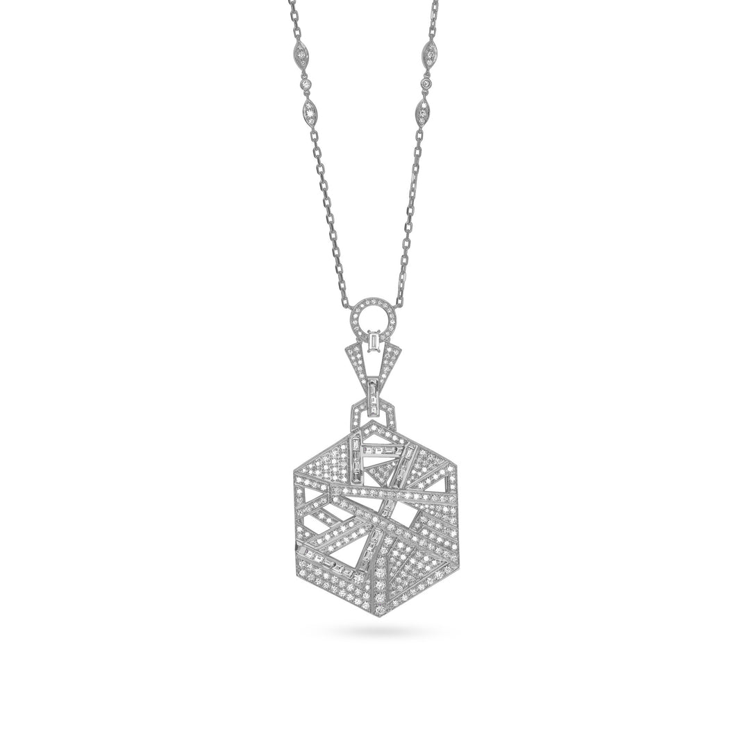 VISTA Large size White Gold hexagon diamond pendant