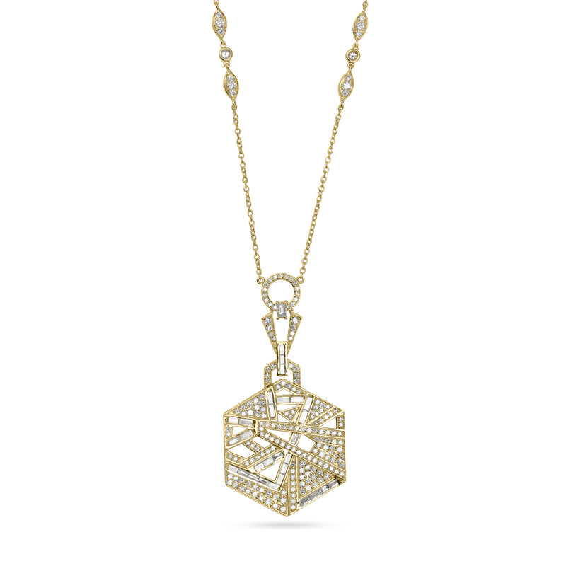 VISTA Medium Yellow Gold hexagon  Diamond Pendant