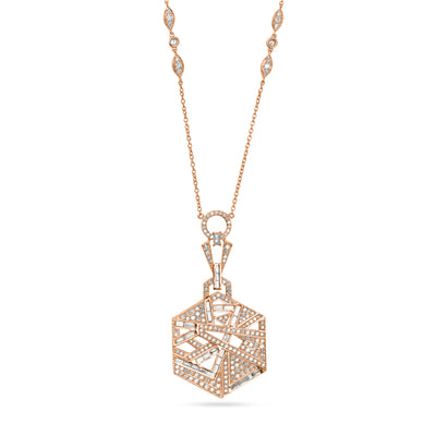 VISTA medium size rose gold hexagon diamond pendant.