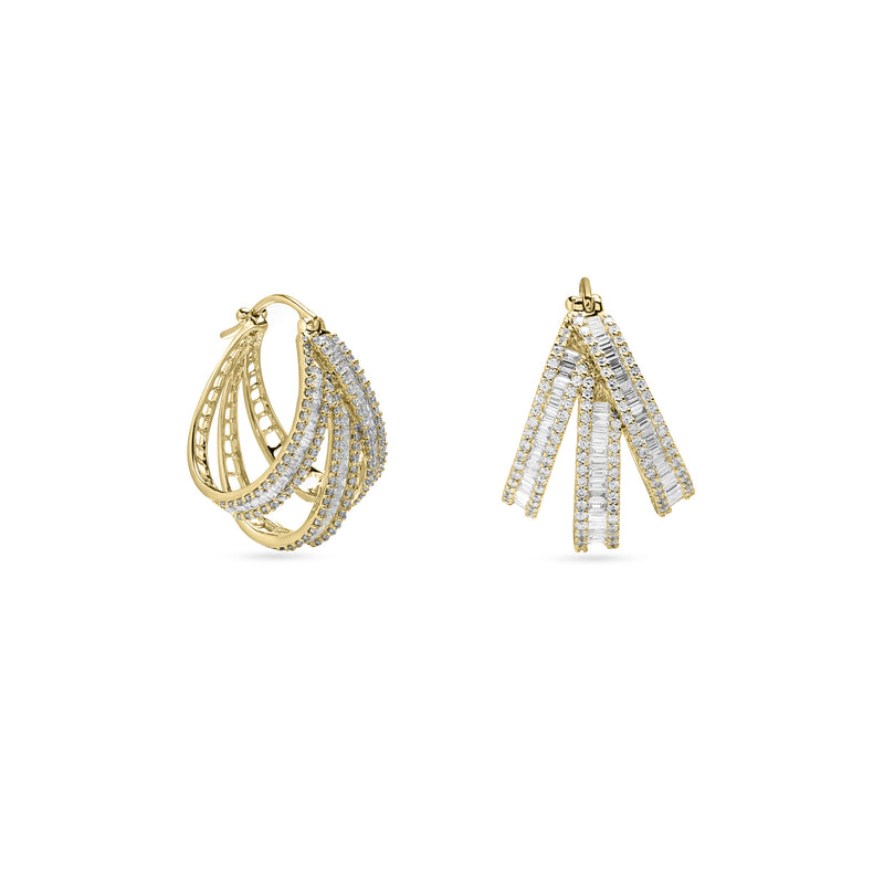 DILARA Yellow gold three lines diamond hoops