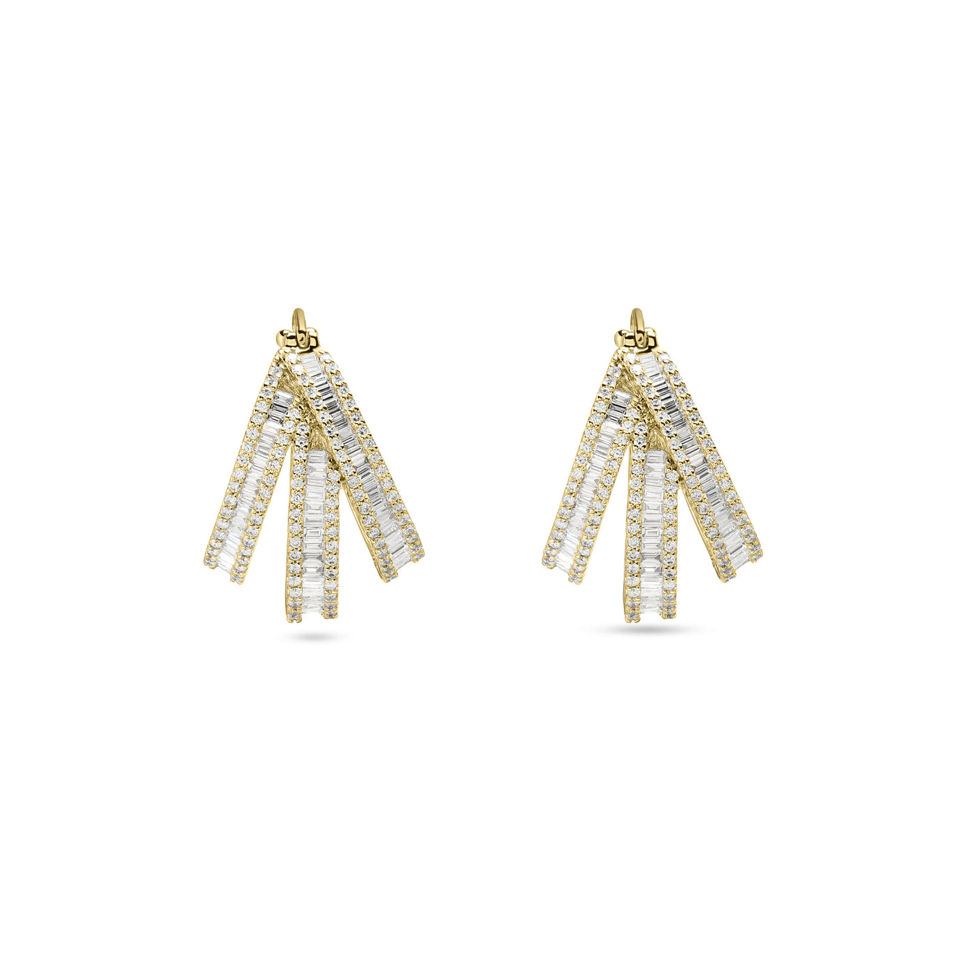DILARA Yellow gold three lines diamond hoops