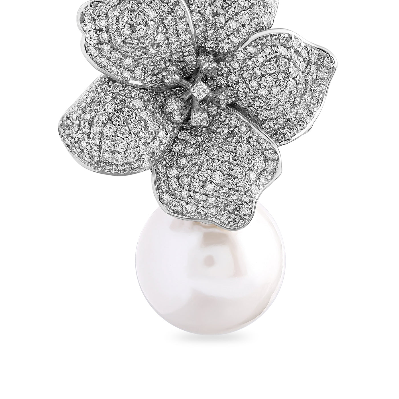 Flower Diamond Earring with Pearl Drop