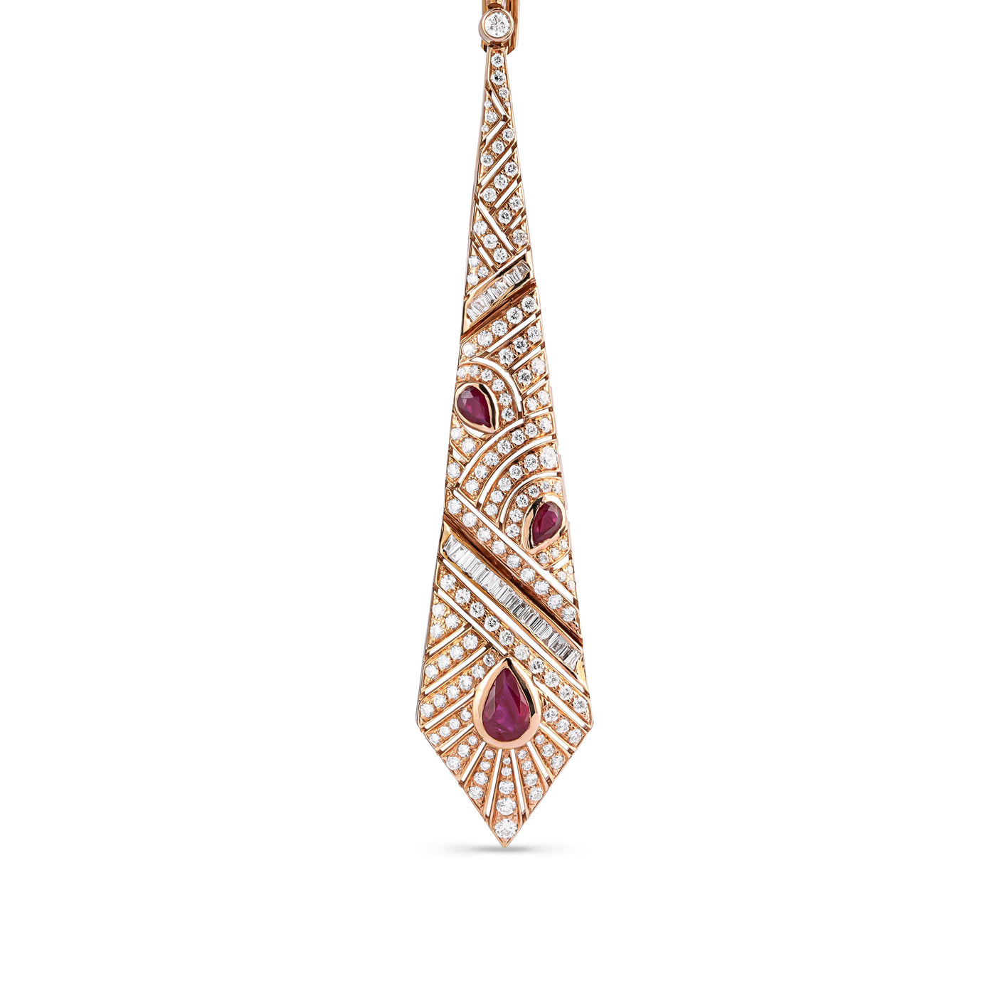 Rose Gold Kite Diamond Earring with Ruby