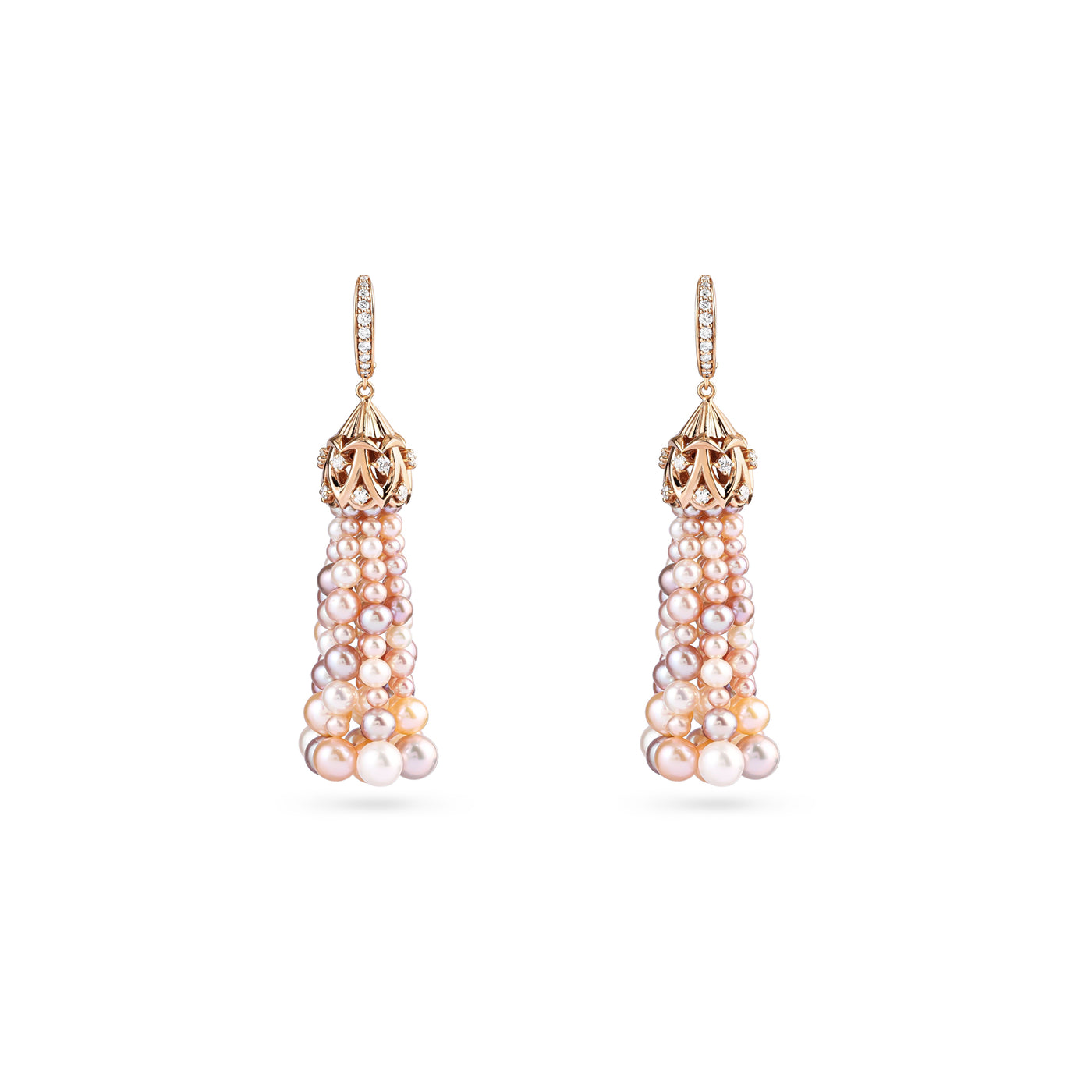 Rose Gold Diamond Earring with Colored Pearls