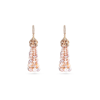 Rose Gold Diamond Earring with Colored Pearls